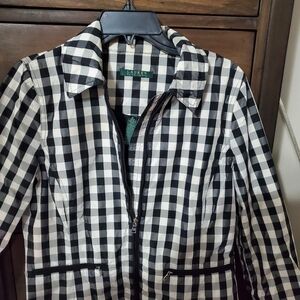 Ralph Lauren women's plaid black & white rain jacket size medium